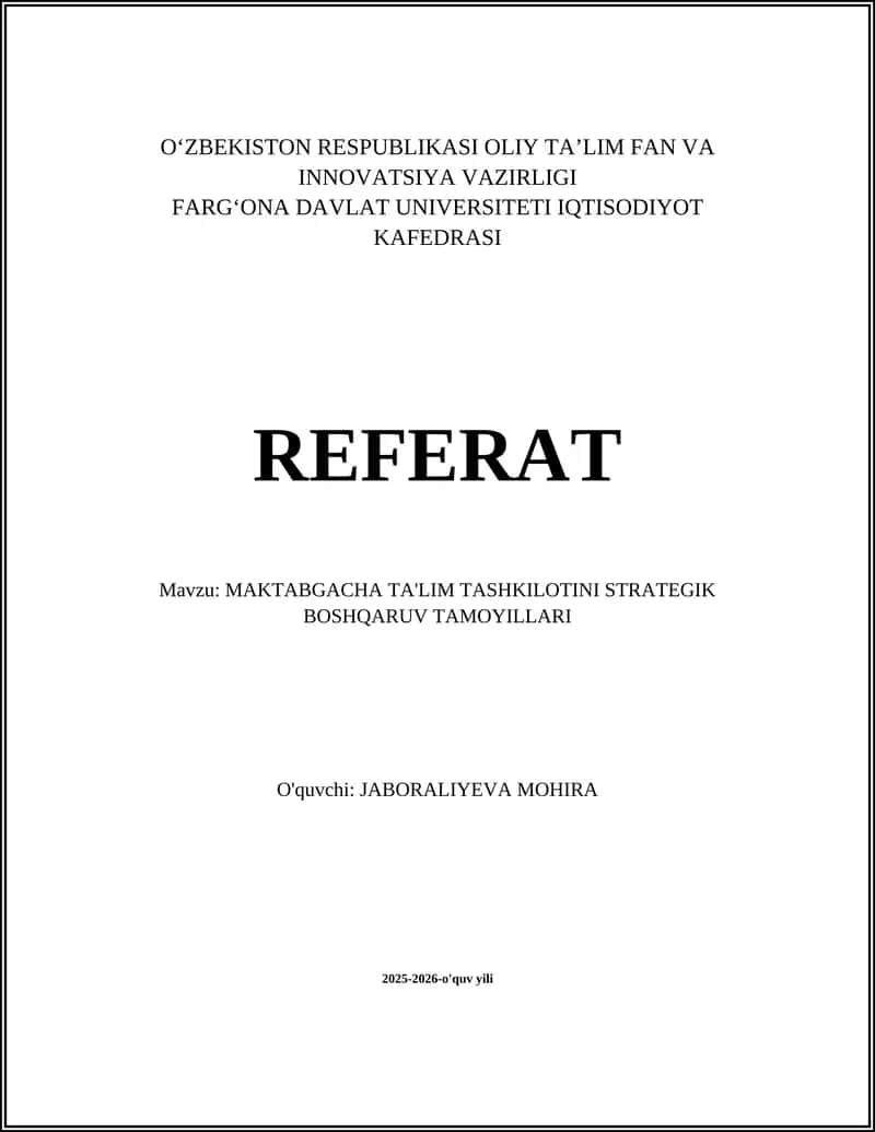 MAKTABGACHA TA'LIM TASHKILOTINI STRATEGIK BOSHQARUV TAMOYILLARI 1