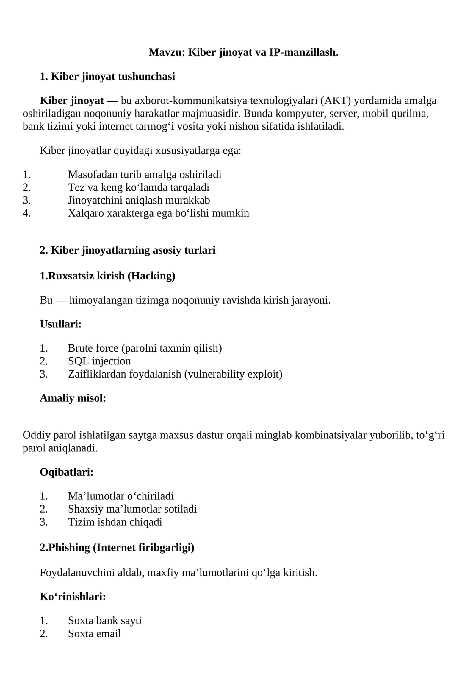 Kiber jinoyat va IP-manzillash 1
