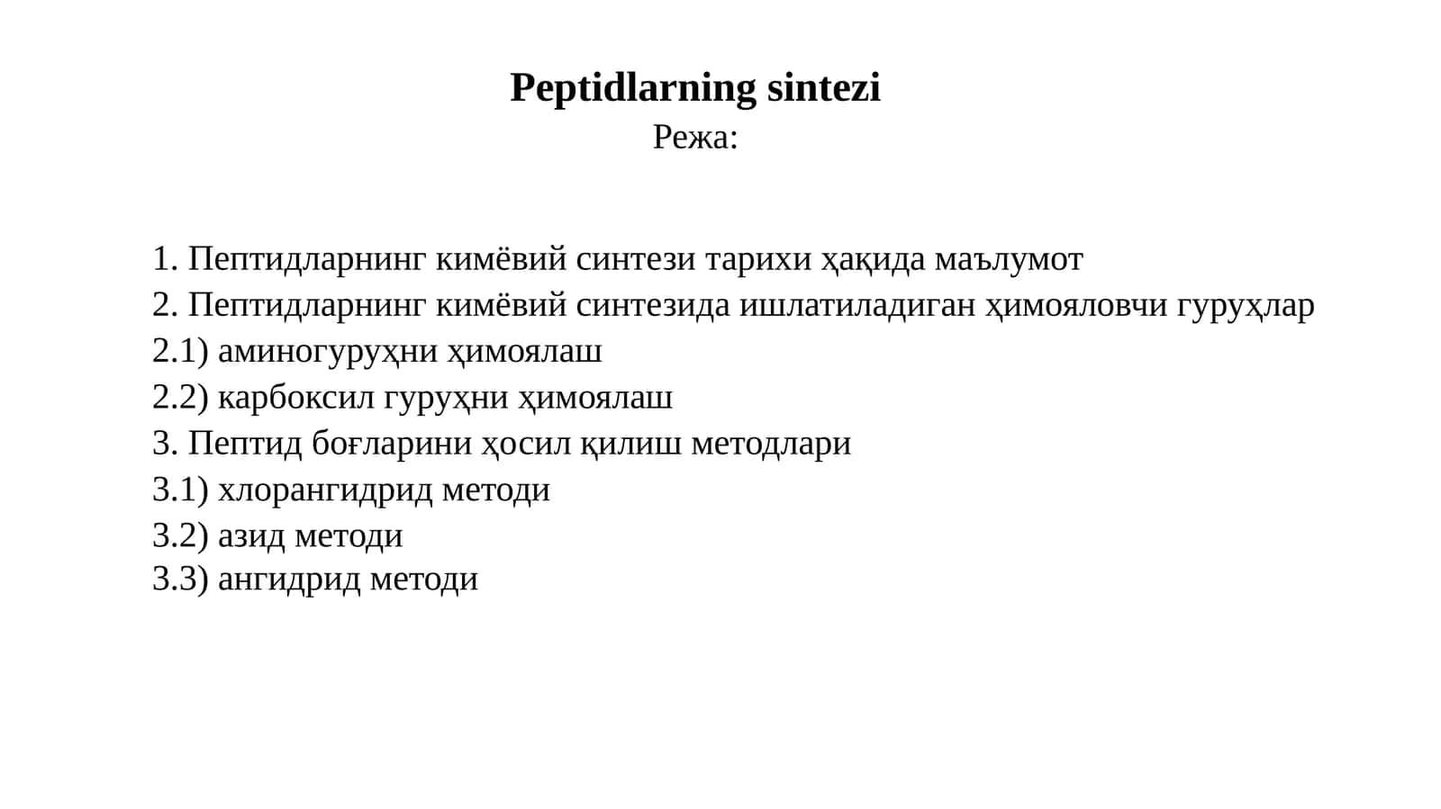 Peptidlarning kimyoviy sintezi 1