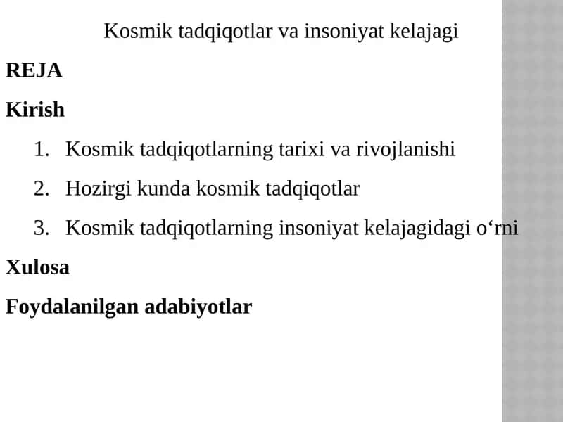 Kosmiktadqiqotlar va insoniyat kelajagi 1