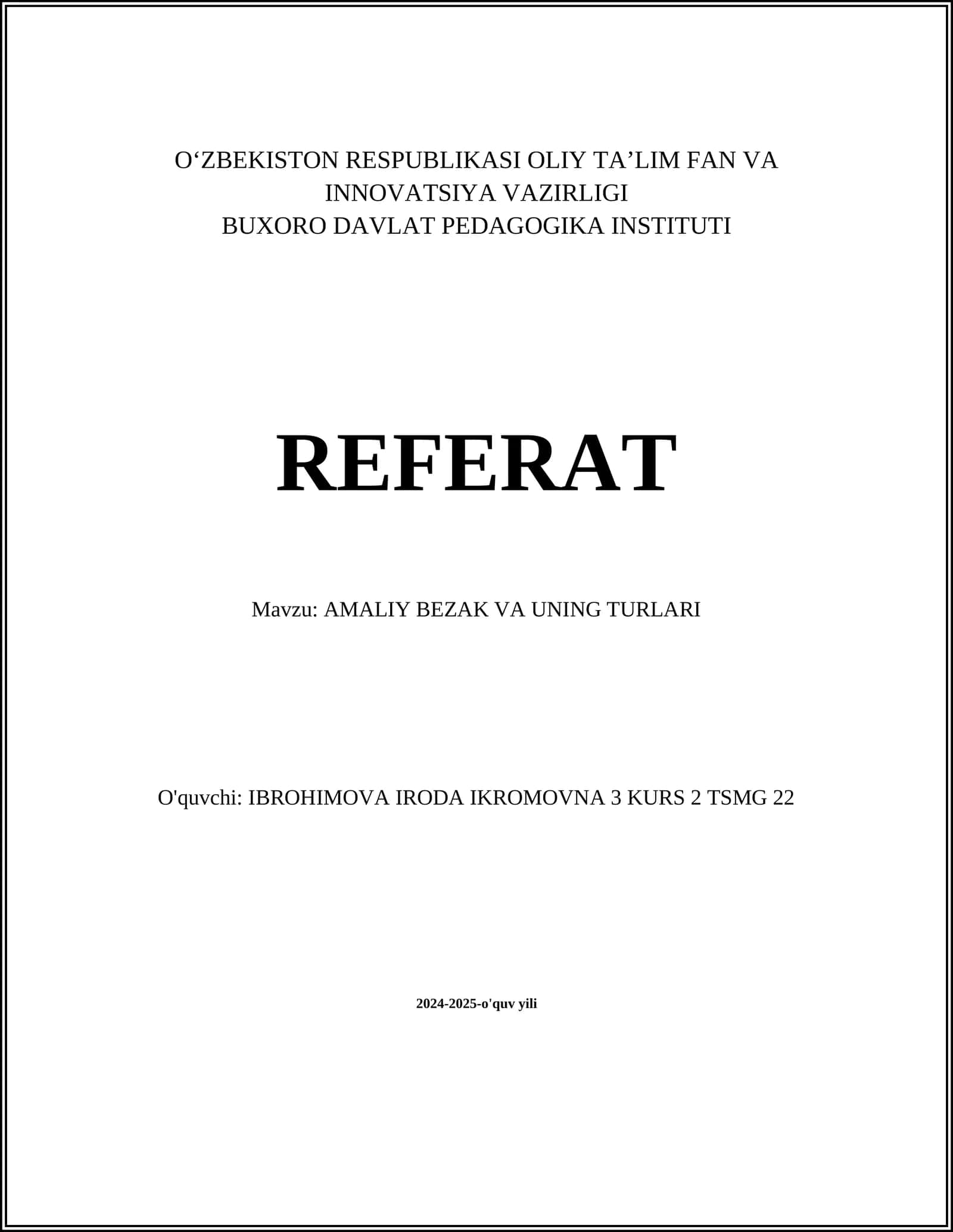 AMALIY BEZAK VA UNING TURLARI 1