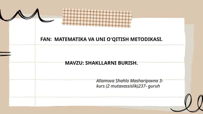 MATEMATIKA VA UNI O'QITISH METODIKASI 1
