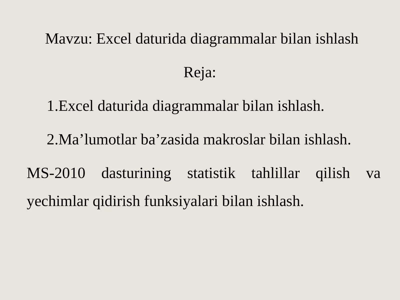 Excel daturida diagrammalar bilan ishlash 1
