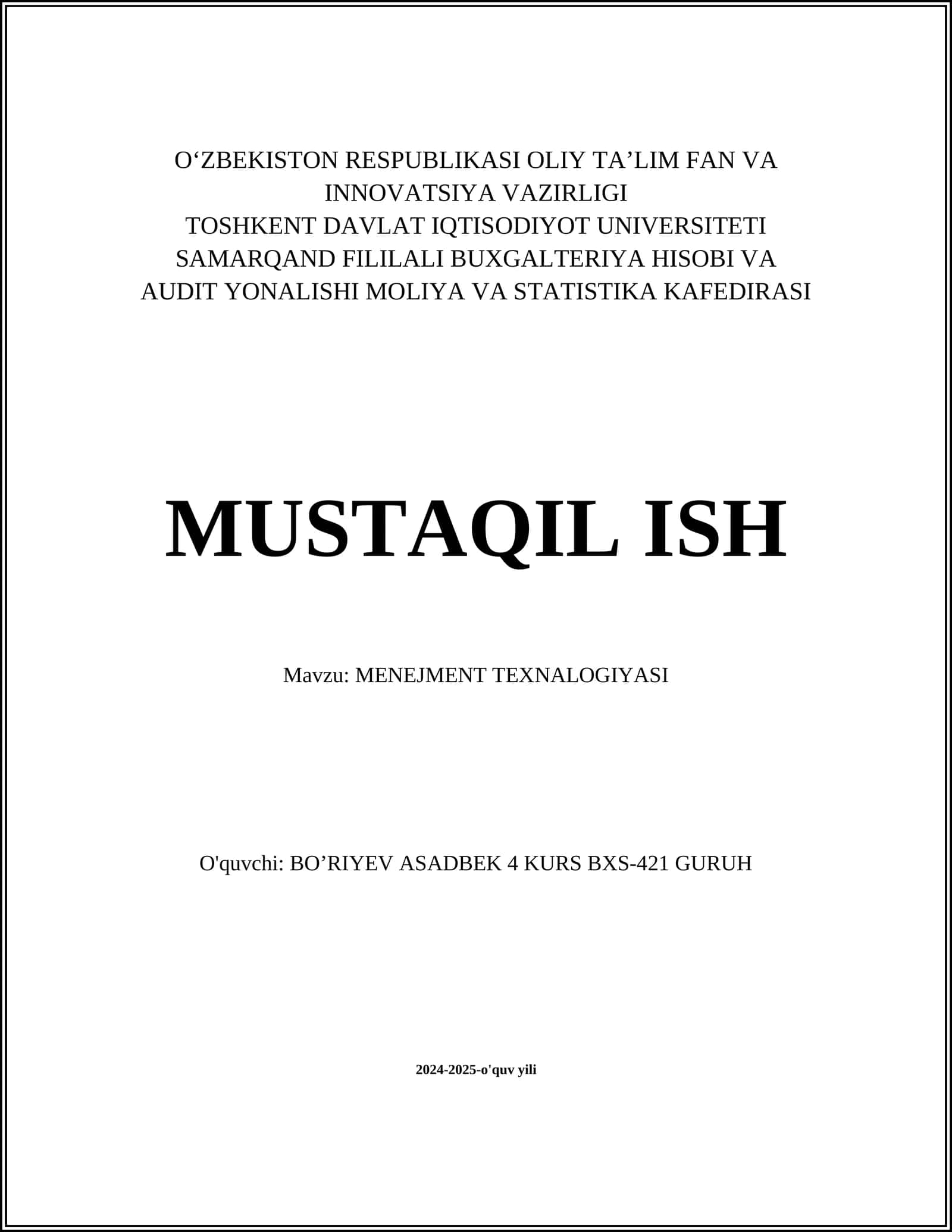 MENEJMENT TEXNALOGIYASI 1