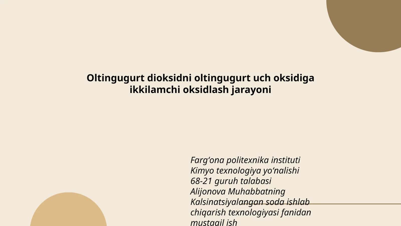 Oltingugurt dioksidni oltingugurt uch oksidiga ikkilamchi oksidlash jarayoni 1