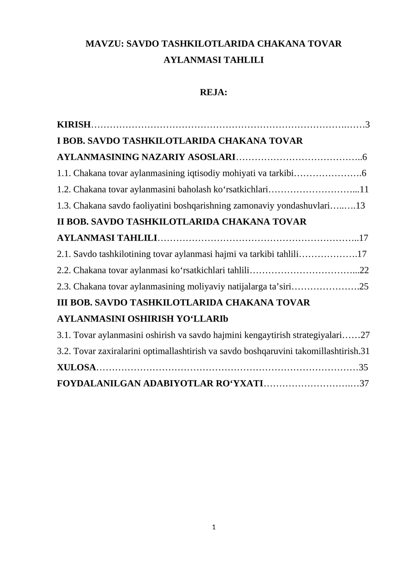 SAVDO TASHKILOTLARIDA CHAKANA TOVAR AYLANMASI TAHLILI 1