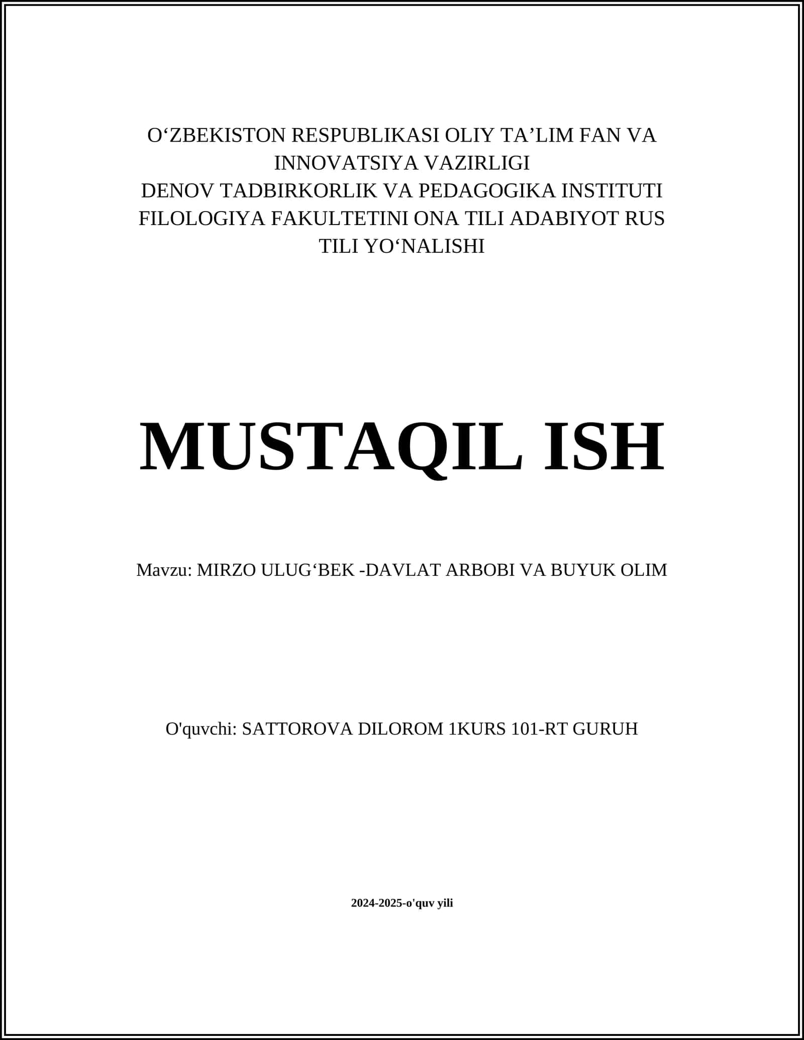 MIRZO ULUG'BEK -DAVLAT ARBOBI VA BUYUK OLIM 1