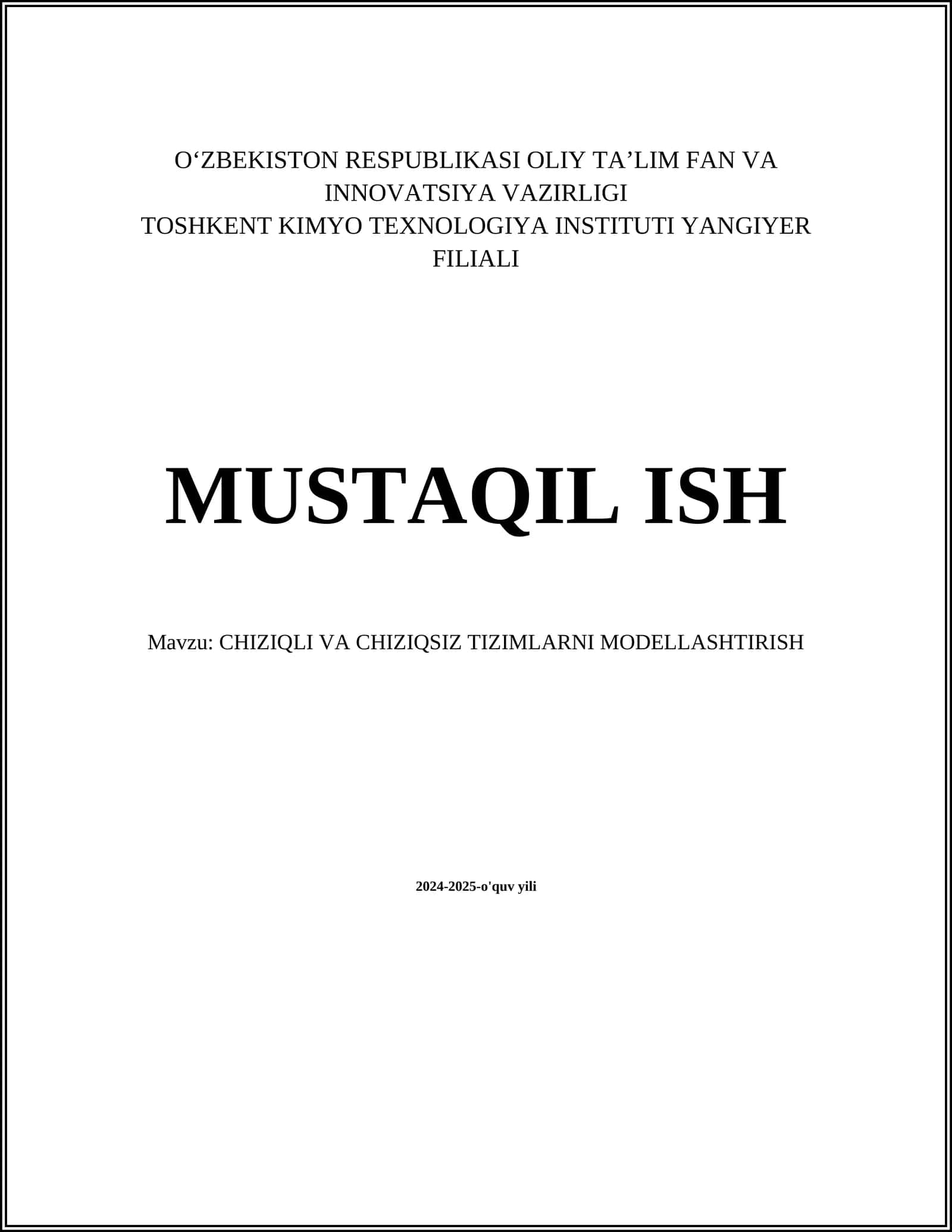 CHIZIQLI VA CHIZIQSIZ TIZIMLARNI MODELLASHTIRISH 1
