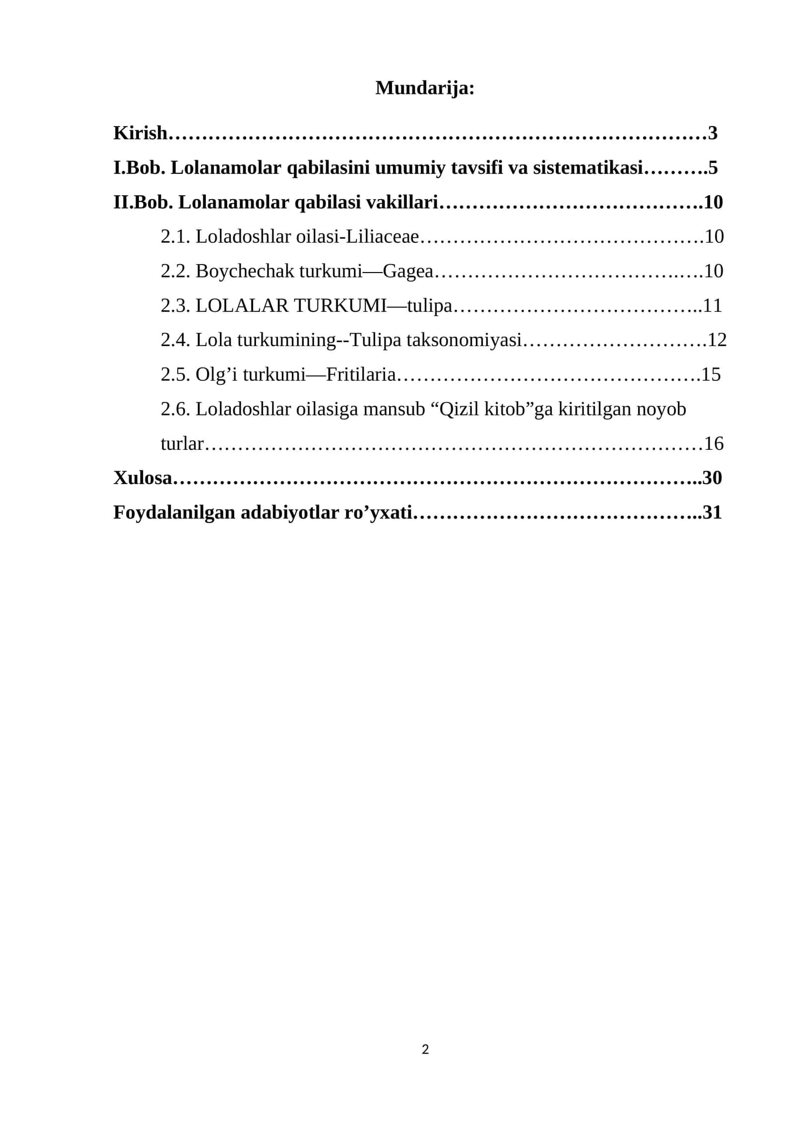 Lolalar turkumi—Tulipa 1