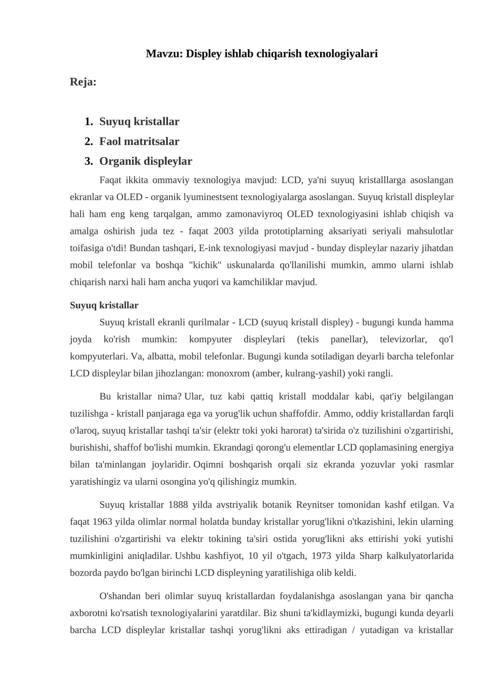 Displey ishlab chiqarish texnologiyalari 1