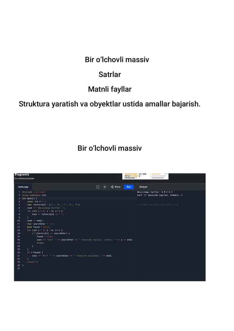 Struktura yaratish va obyektlar ustida amallar bajarish 1
