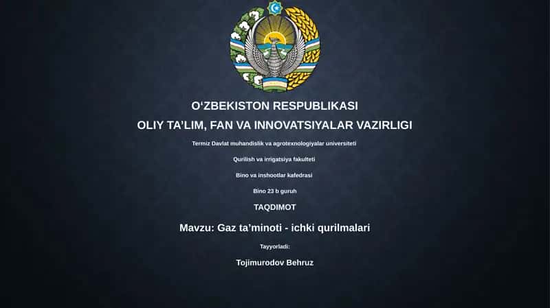 Gaz taʼminoti - ichki qurilmalari 1