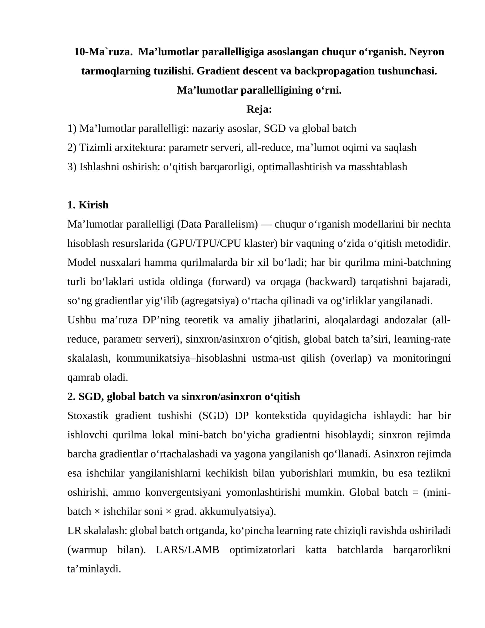 Ma’lumotlar parallelligi 1