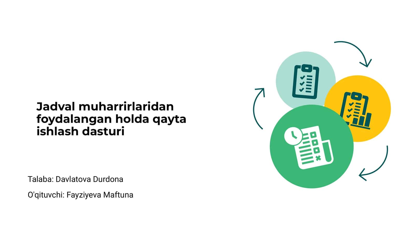 Jadval muharrirlaridan foydalangan holda qayta ishlash dasturi 1