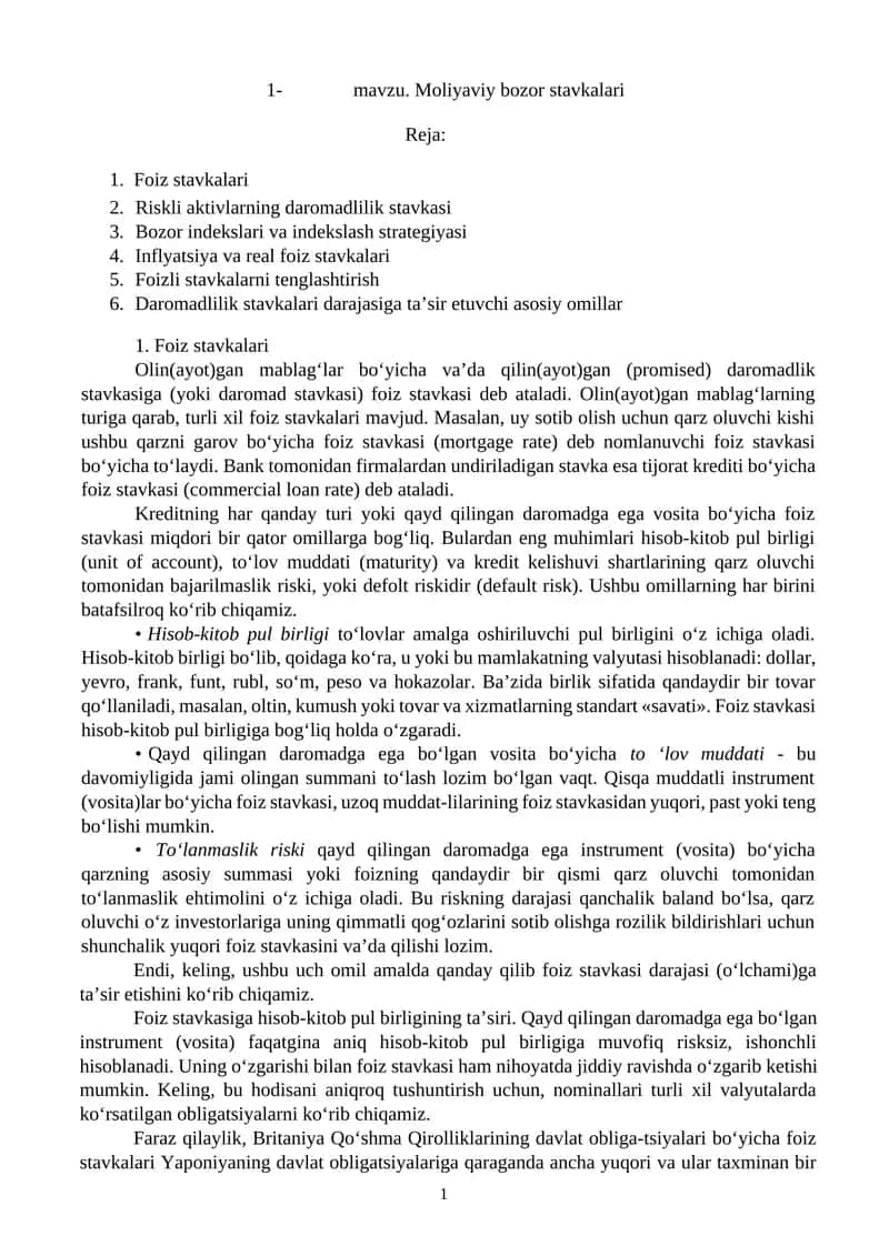 Foiz stavkalari 1