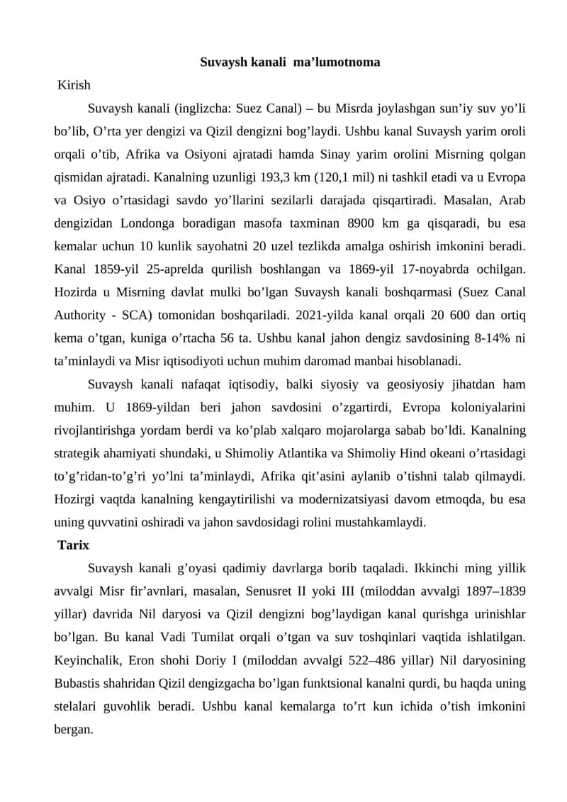Suvaysh kanali ma’lumotnoma 1