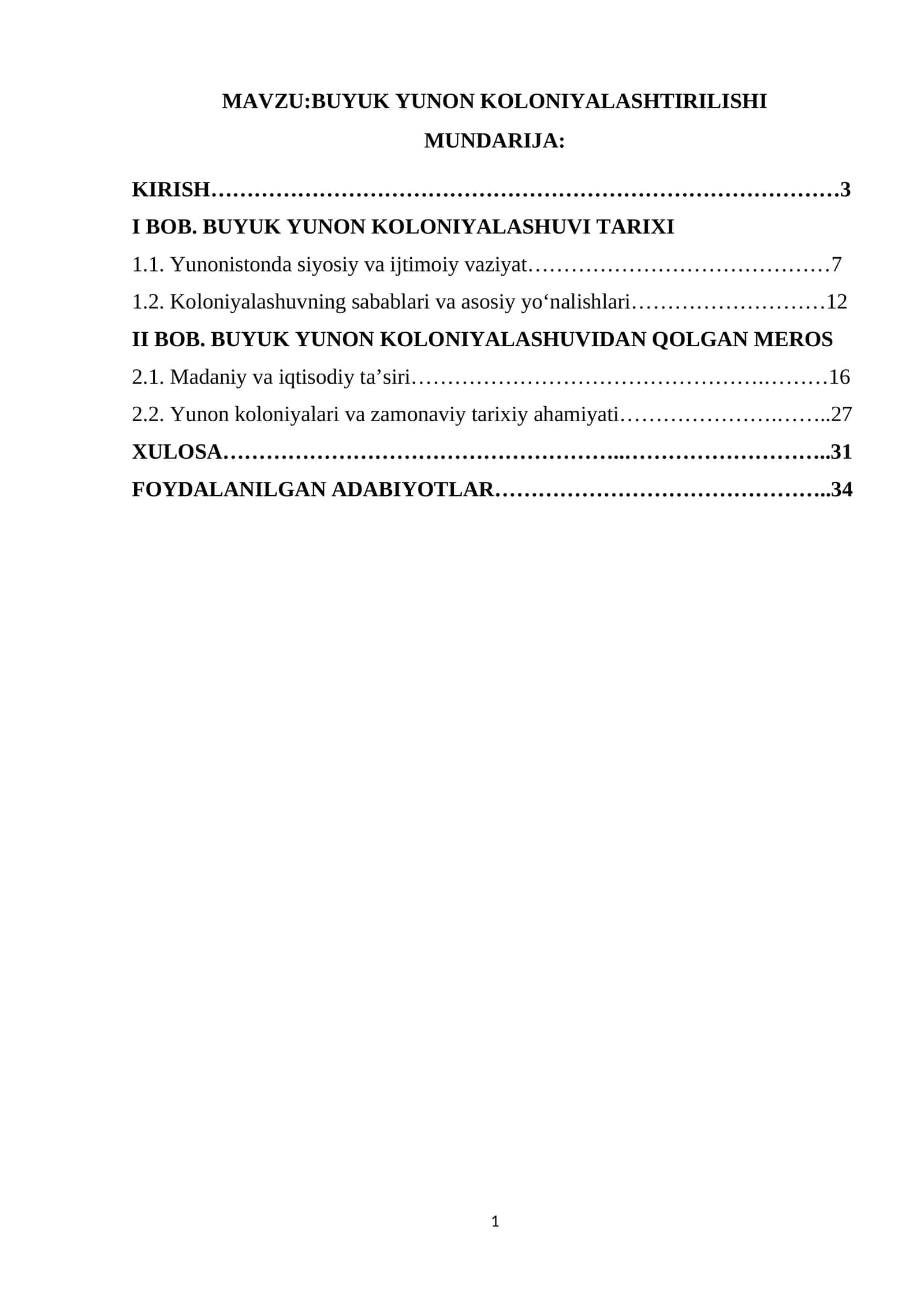BUYUK YUNON KOLONIYALASHTIRILISHI 1
