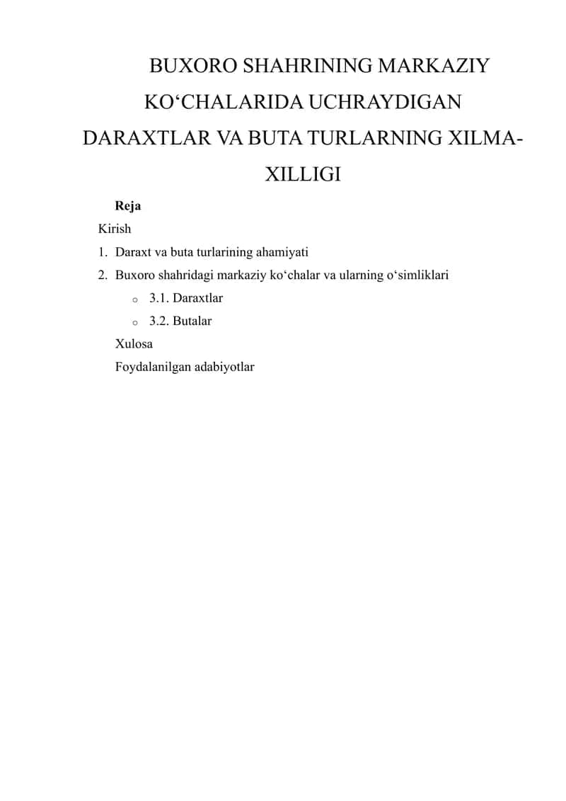 Daraxtlar va Buta Turlarning Xilma-Xilligi 1