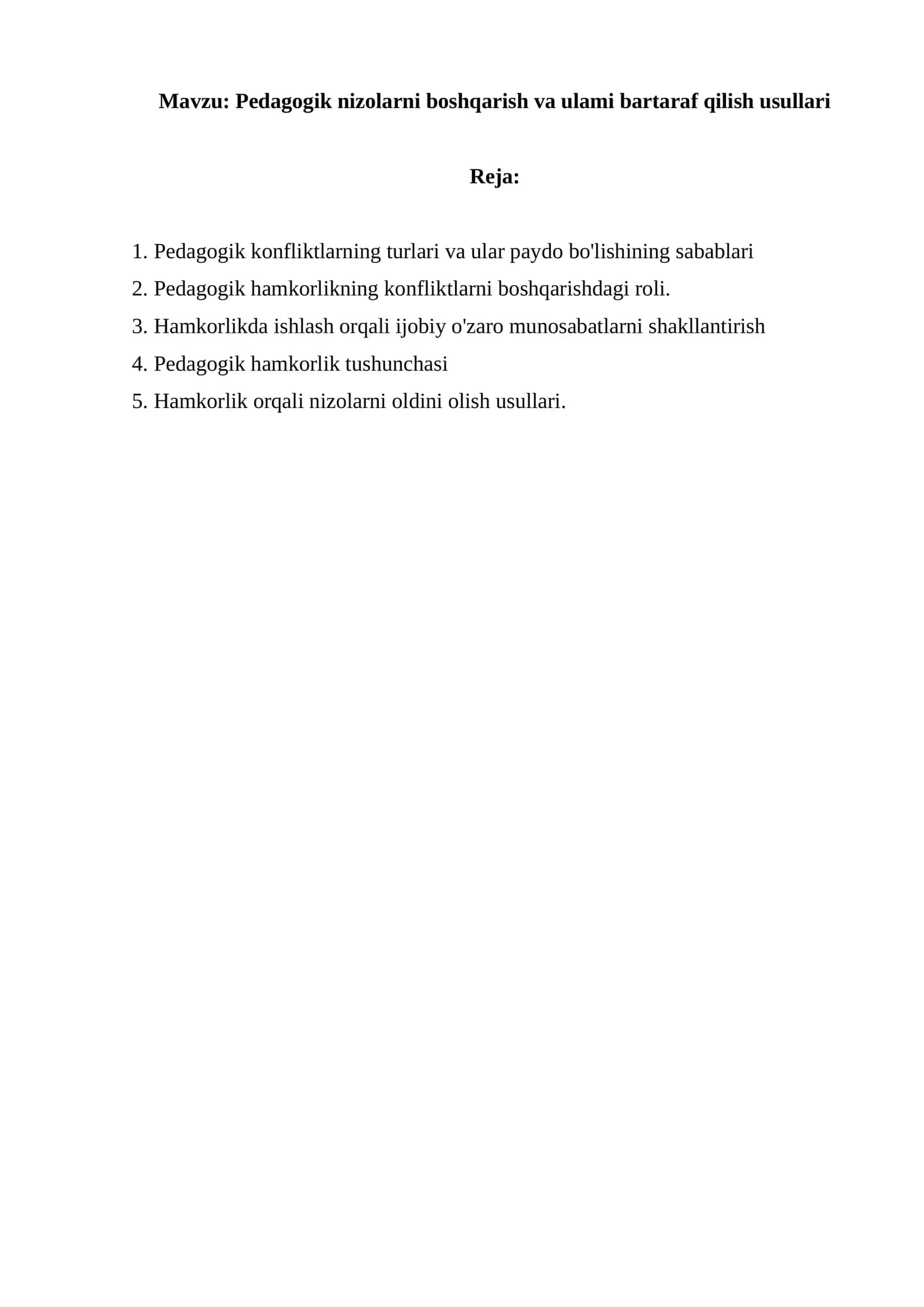 Pedagogik nizolarni boshqarish va ulami bartaraf qilish usullari 1