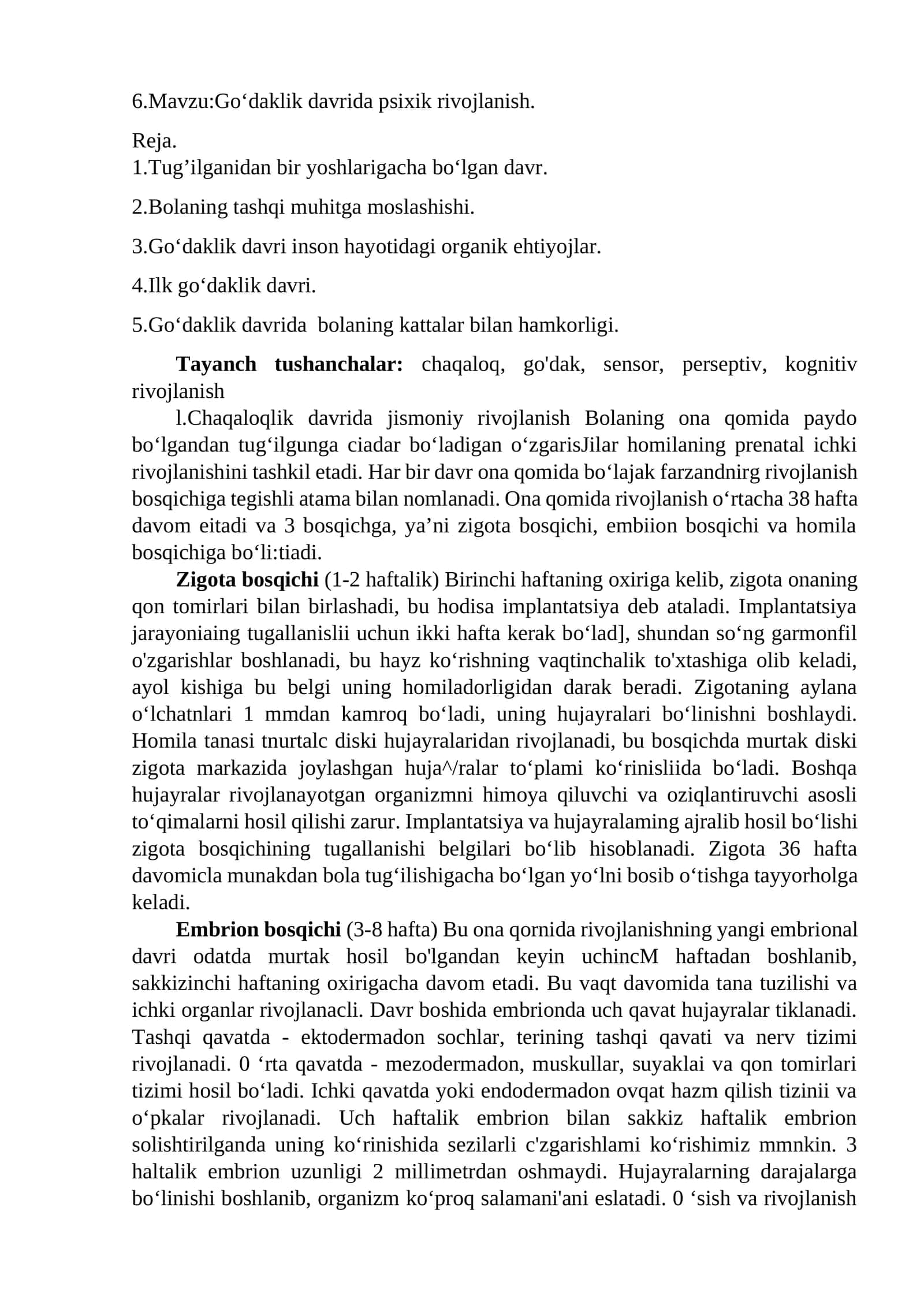 Go‘daklik davrida psixik rivojlanish 1