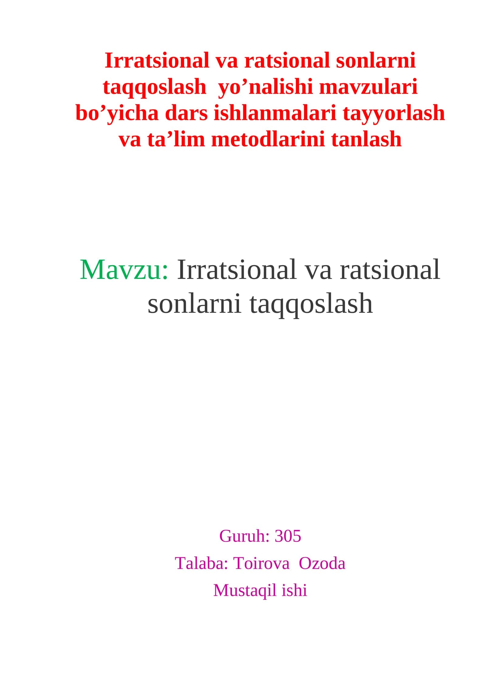 Irratsional va ratsional sonlarni taqqoslash 1