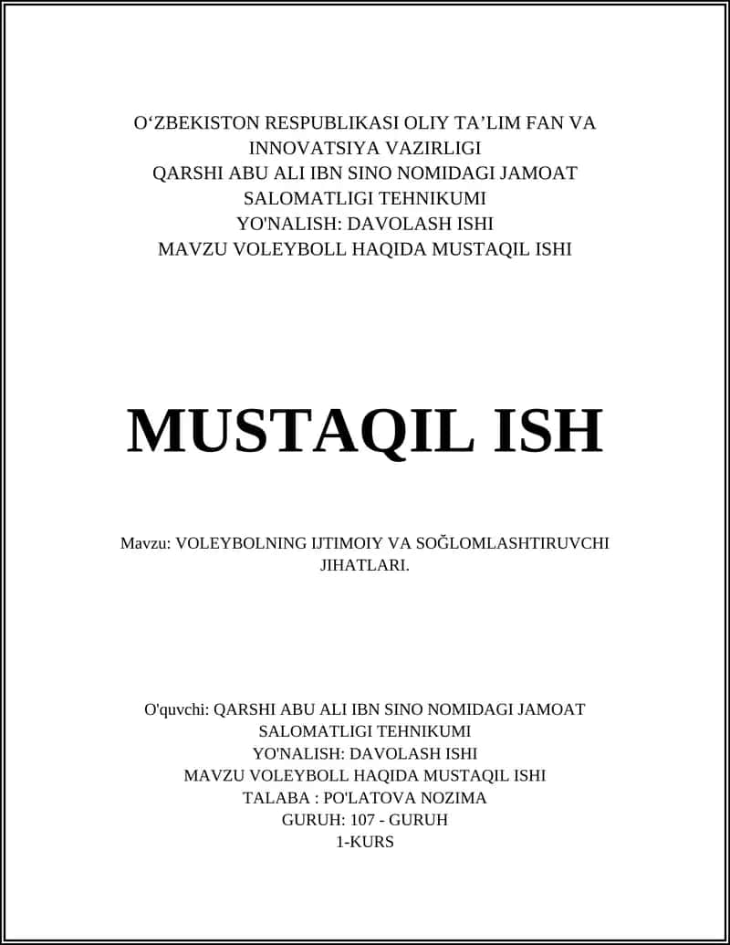 VOLEYBOLL HAQIDA MUSTAQIL ISHI 1