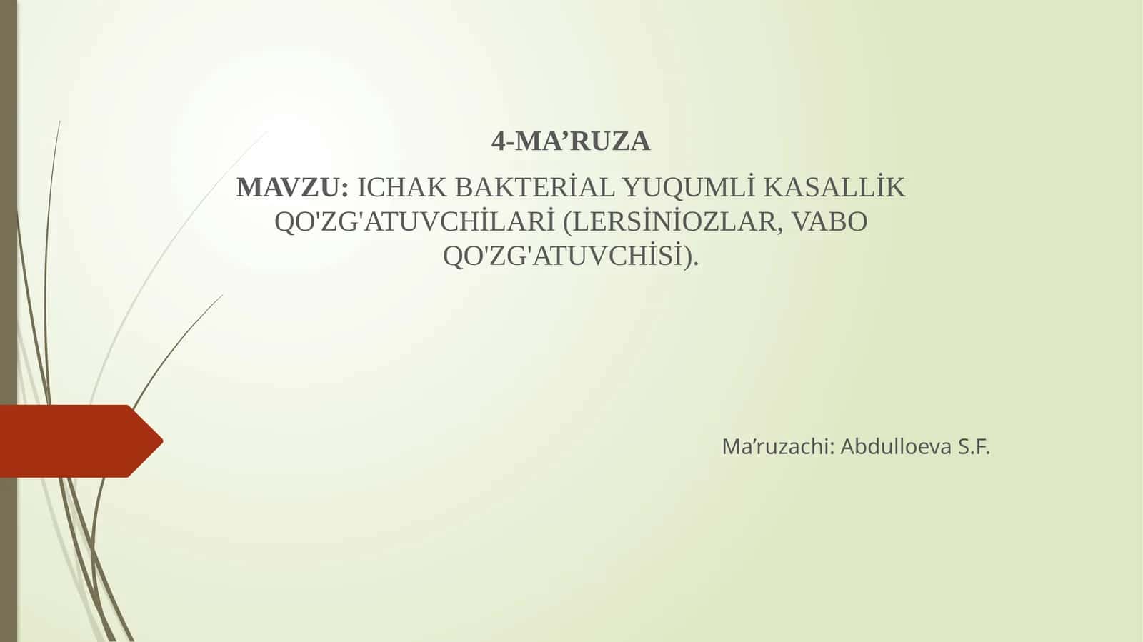 ICHAK BAKTERIAL YUQUMLİ KASALLİK QO'ZG'ATUVCHİLARİ (LERSİNİOZLAR, VABO QO'ZG'ATUVCHİSİ) 1