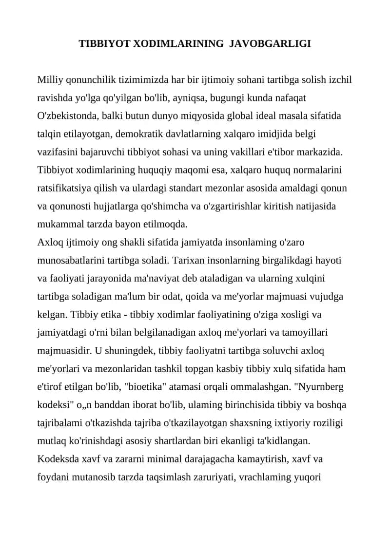 Tibbiyot Xodimlarining Javobgarligi 1