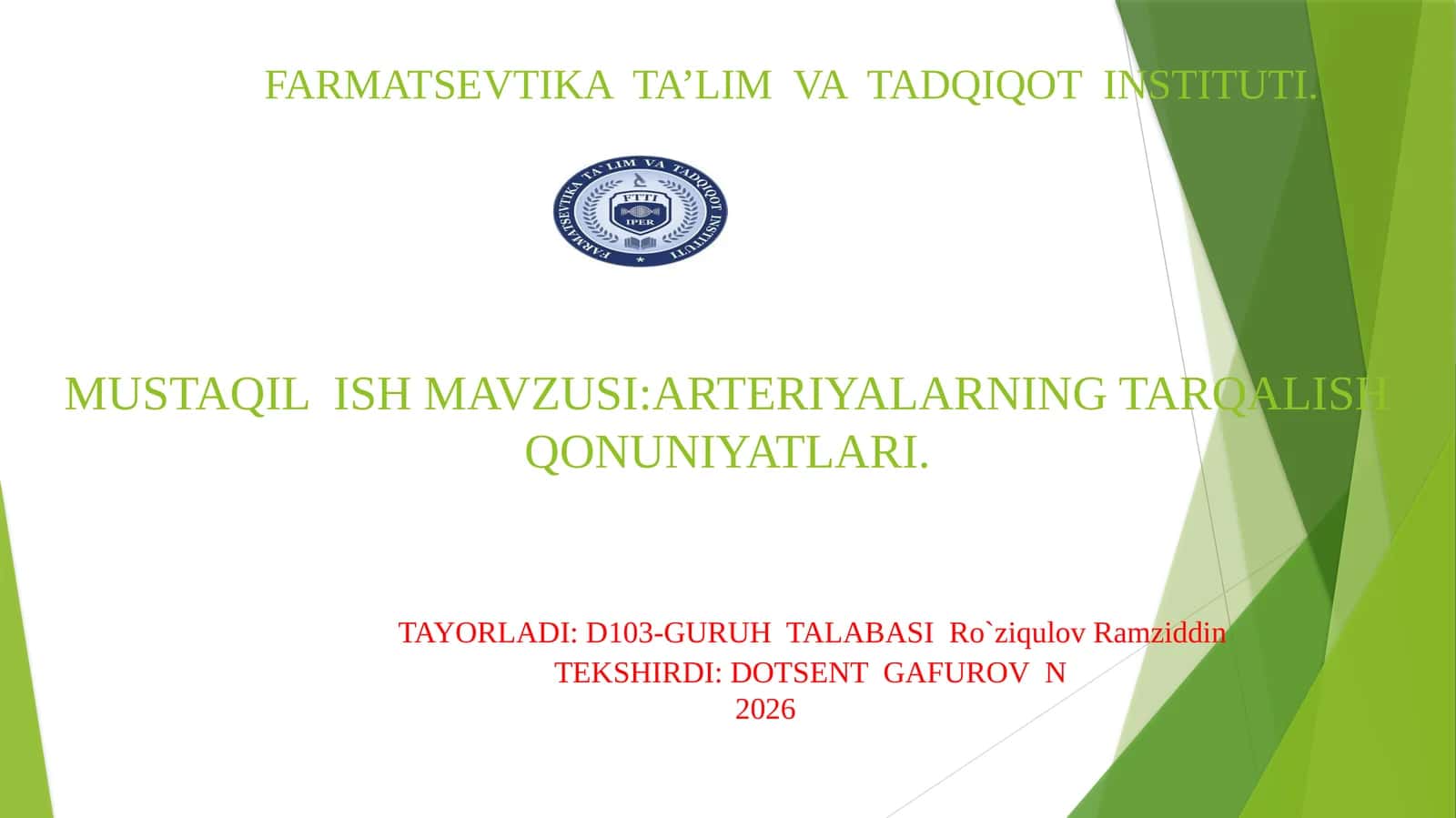 Arteriyalarning Tarqalish Qonuniyatlari 1