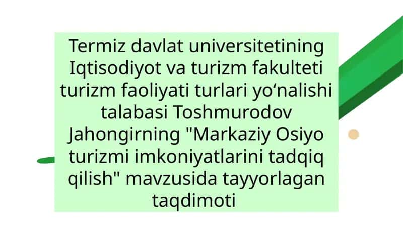 Markaziy Osiyo turizmi Imkoniyatlari 1