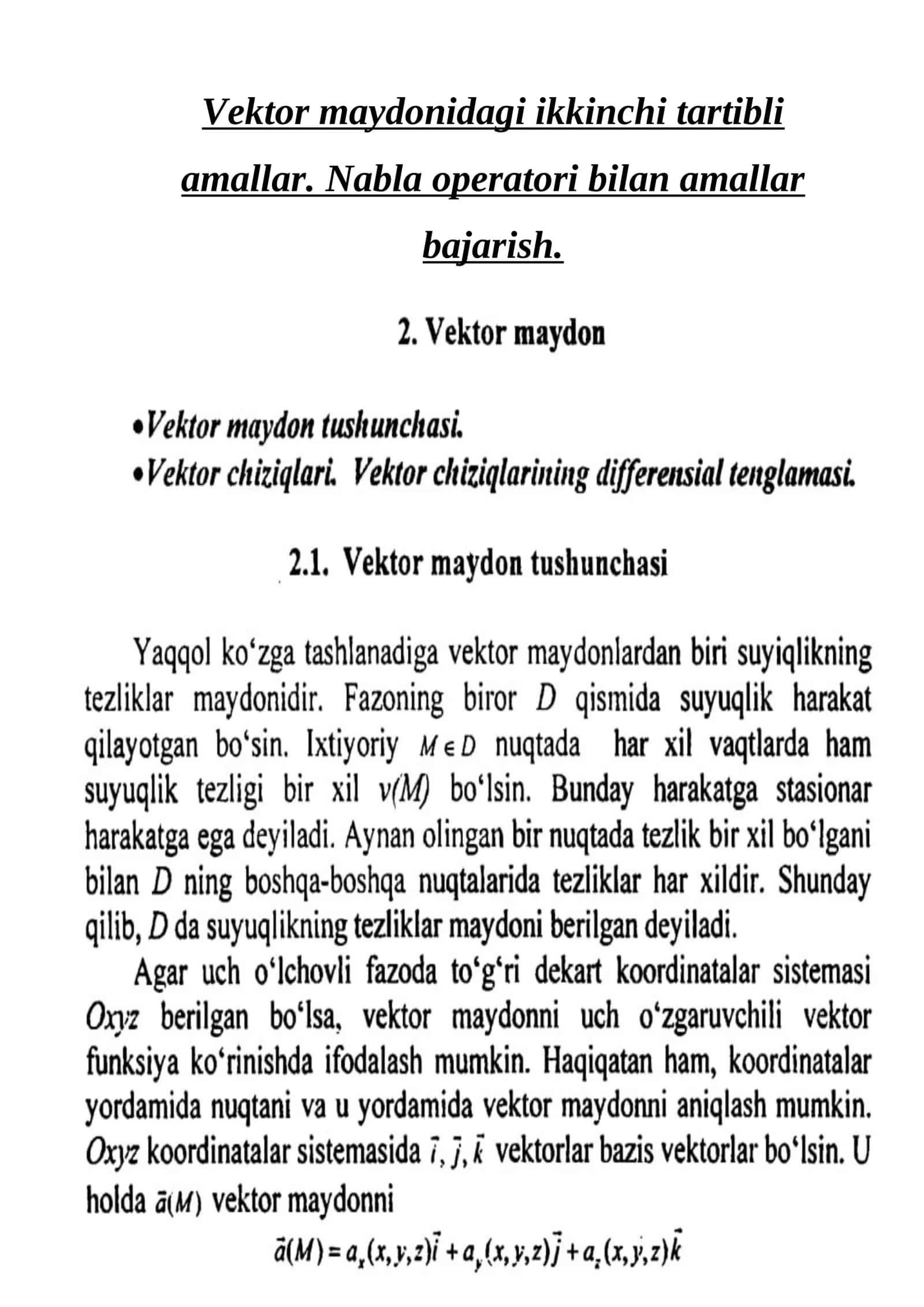 Vektor maydonidagi ikkinchi tartibli amallar 1