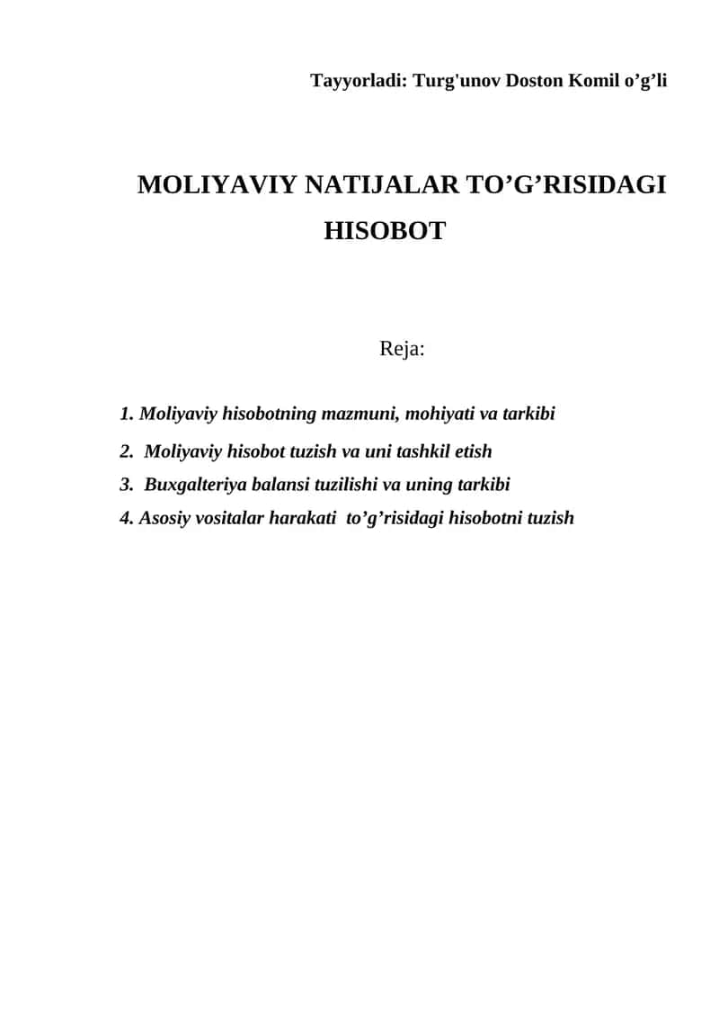 Moliyaviy natijalar to'g'risidagi hisobot 1