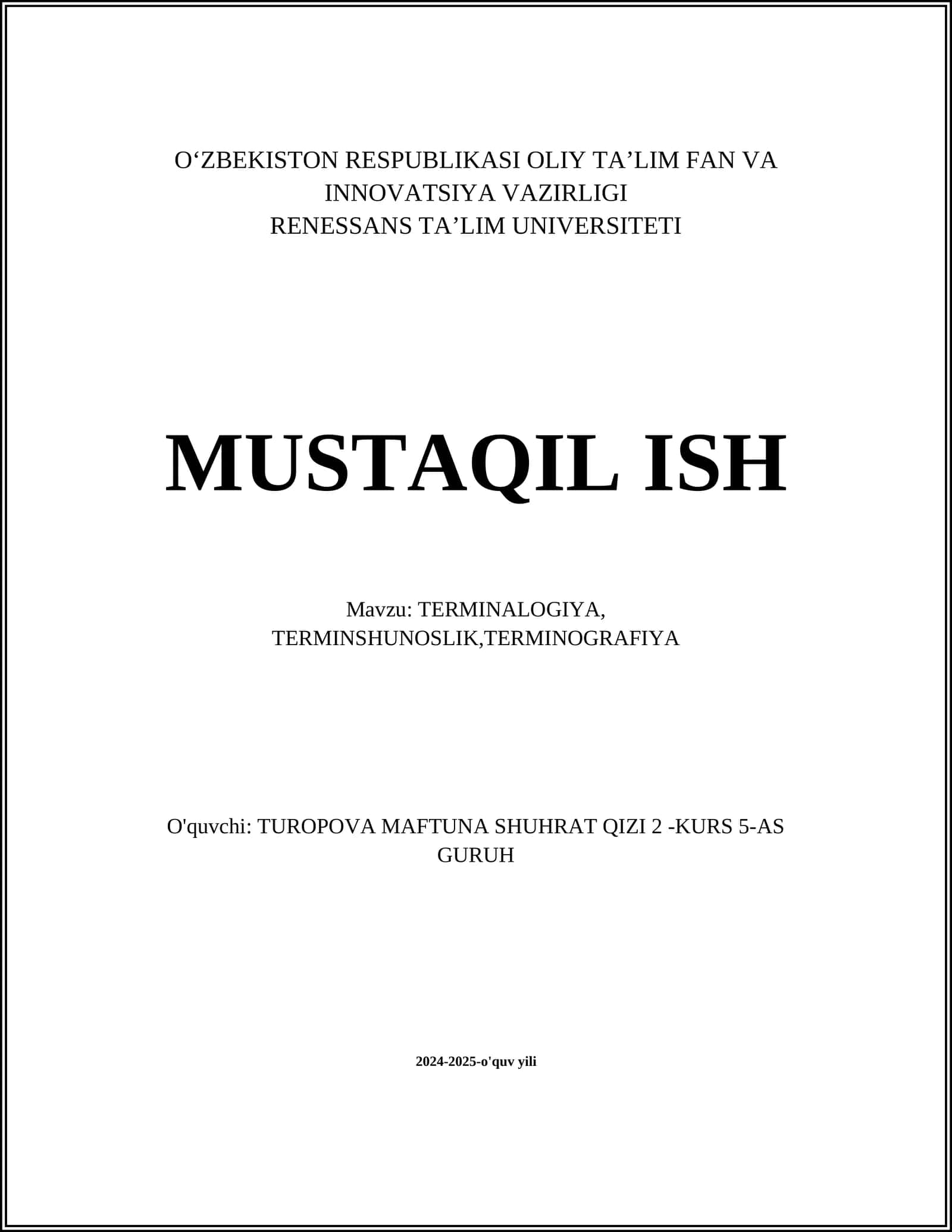 TERMINALOGIYA, TERMINSHUNOSLIK, TERMINOGRAFIYA 1