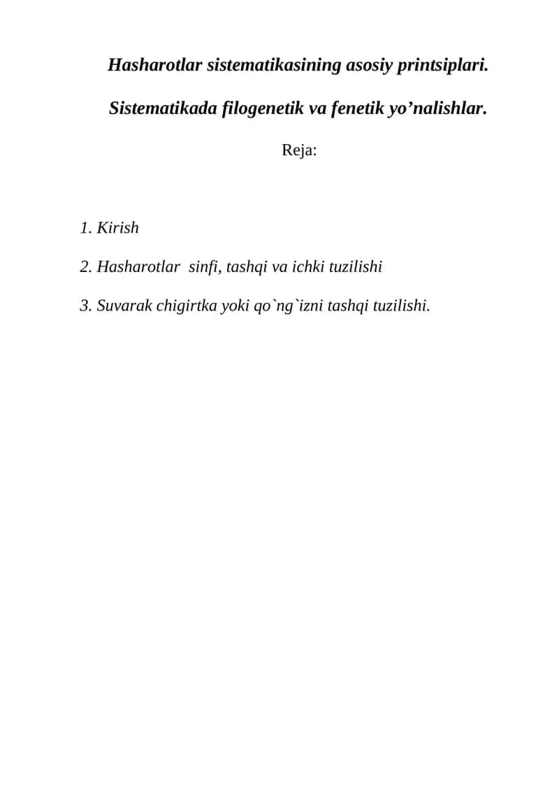 Hasharotlar sistematikasi 1