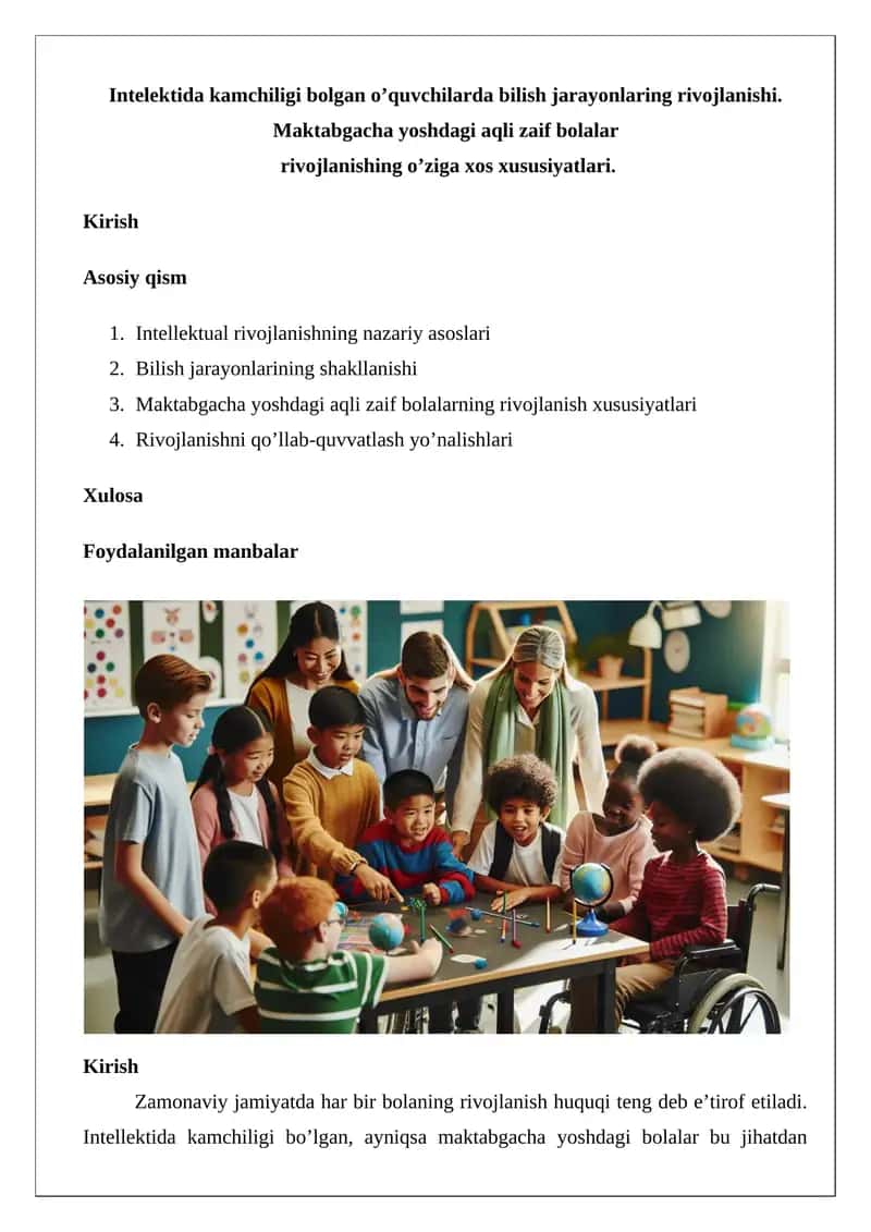 Maktabgacha Yoshdagi Aqli Zaif Bolalar Rivojlanishi 1