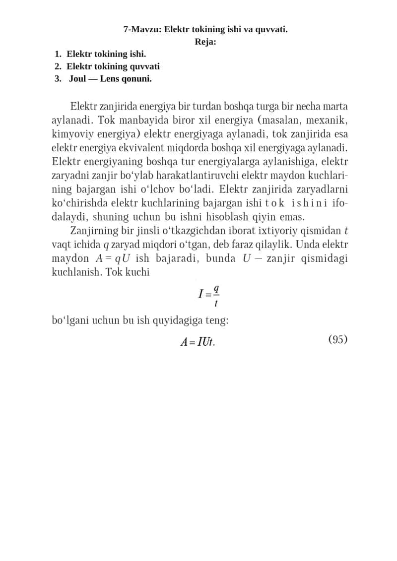 Elektr tokining ishi va quvvati 1