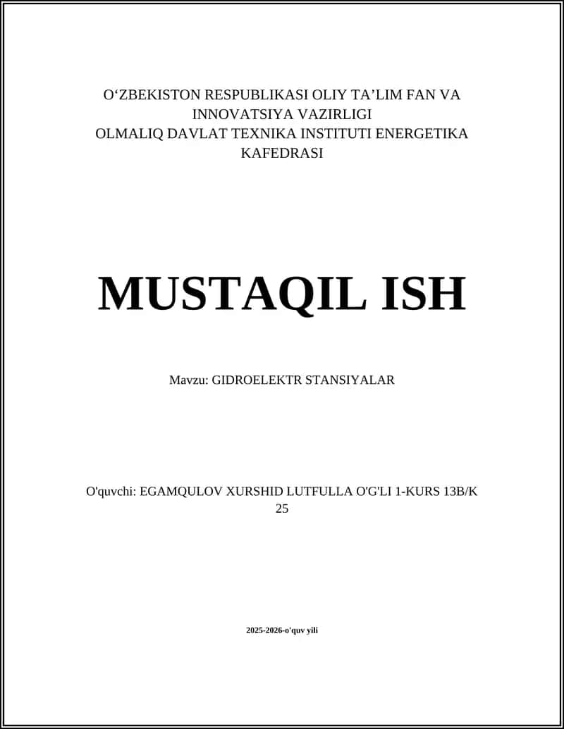 GIDROELEKTR STANSIYALAR 1