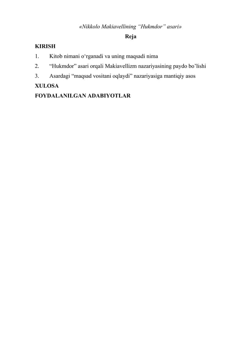 Nikkolo Makiavellining “Hukmdor” asari 1