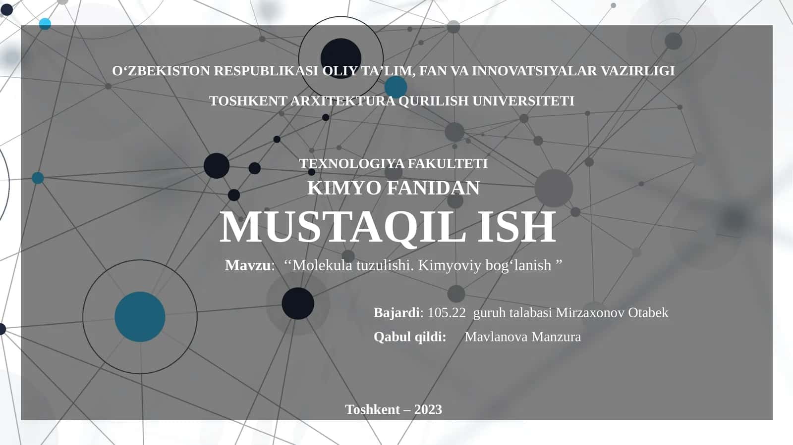 Molekula tuzulishi. Kimyoviy bog‘lanish 1