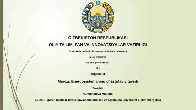 Energosistemaning chastotaviy tavsifi 1