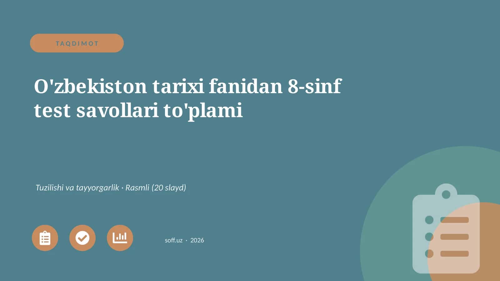 O'zbekiston tarixi fanidan 8-sinf test savollari to'plami 1