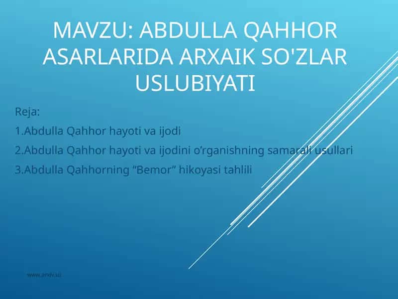 ABDULLA QAHHOR ASARLARIDA ARXAIK SO'ZLAR USLUBIYATI 1