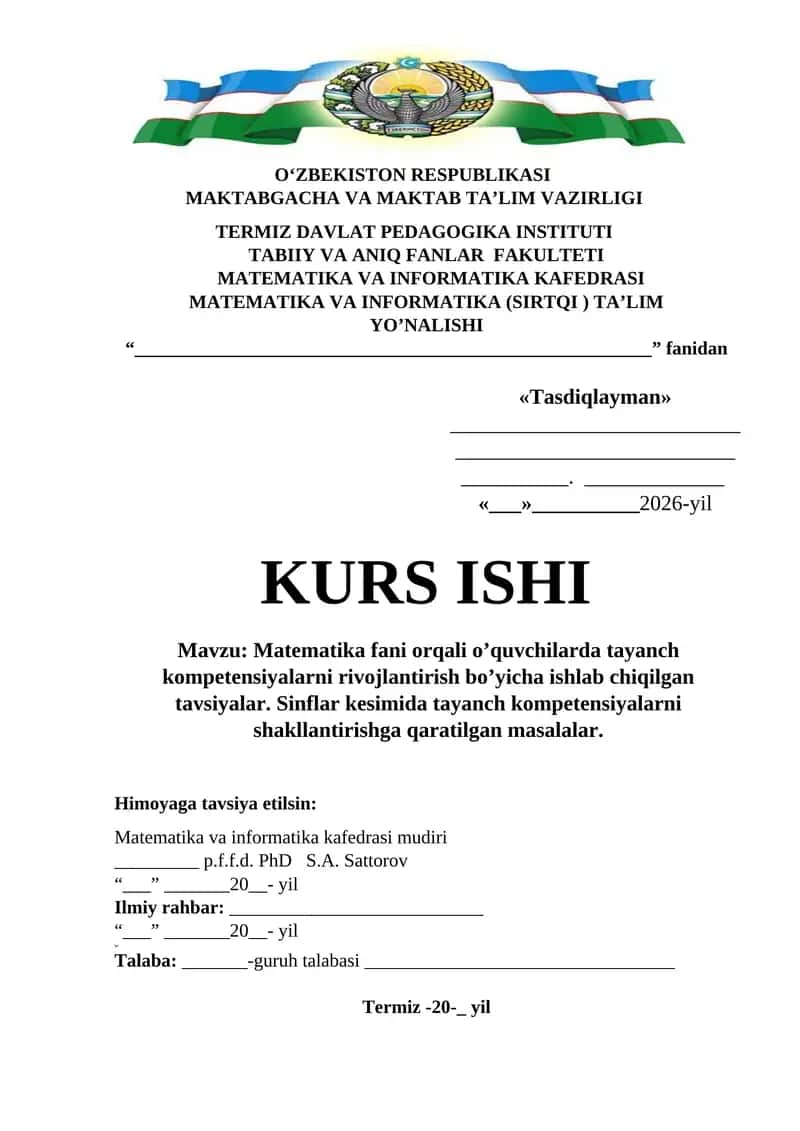 Matematika fani orqali o’quvchilarda tayanch kompetensiyalarni rivojlantirish bo’yicha ishlab chiqilgan tavsiyalar 1