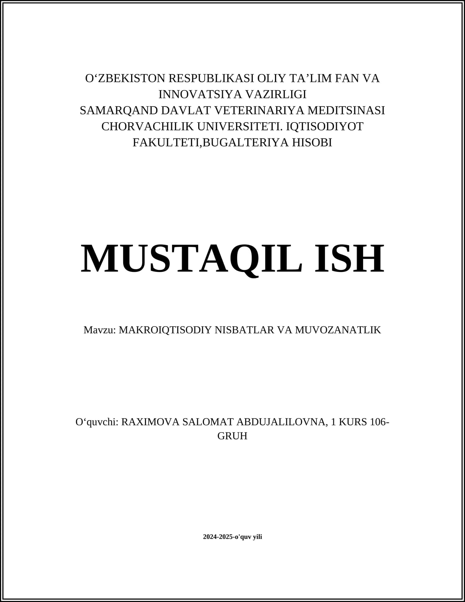MAKROIQTISODIY NISBATLAR VA MUVOZANATLIK 1
