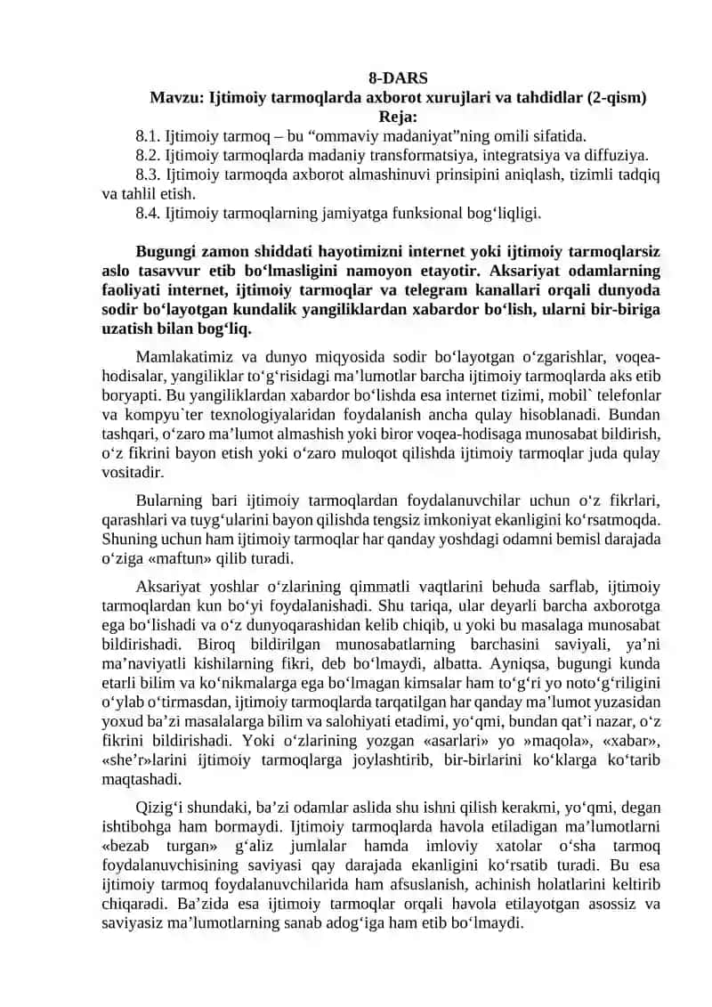 Ijtimoiy tarmoqlarda axborot xurujlari va tahdidlar