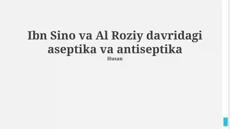 Ibn Sino va ar-Roziy davridagi aseptika va antiseptika
