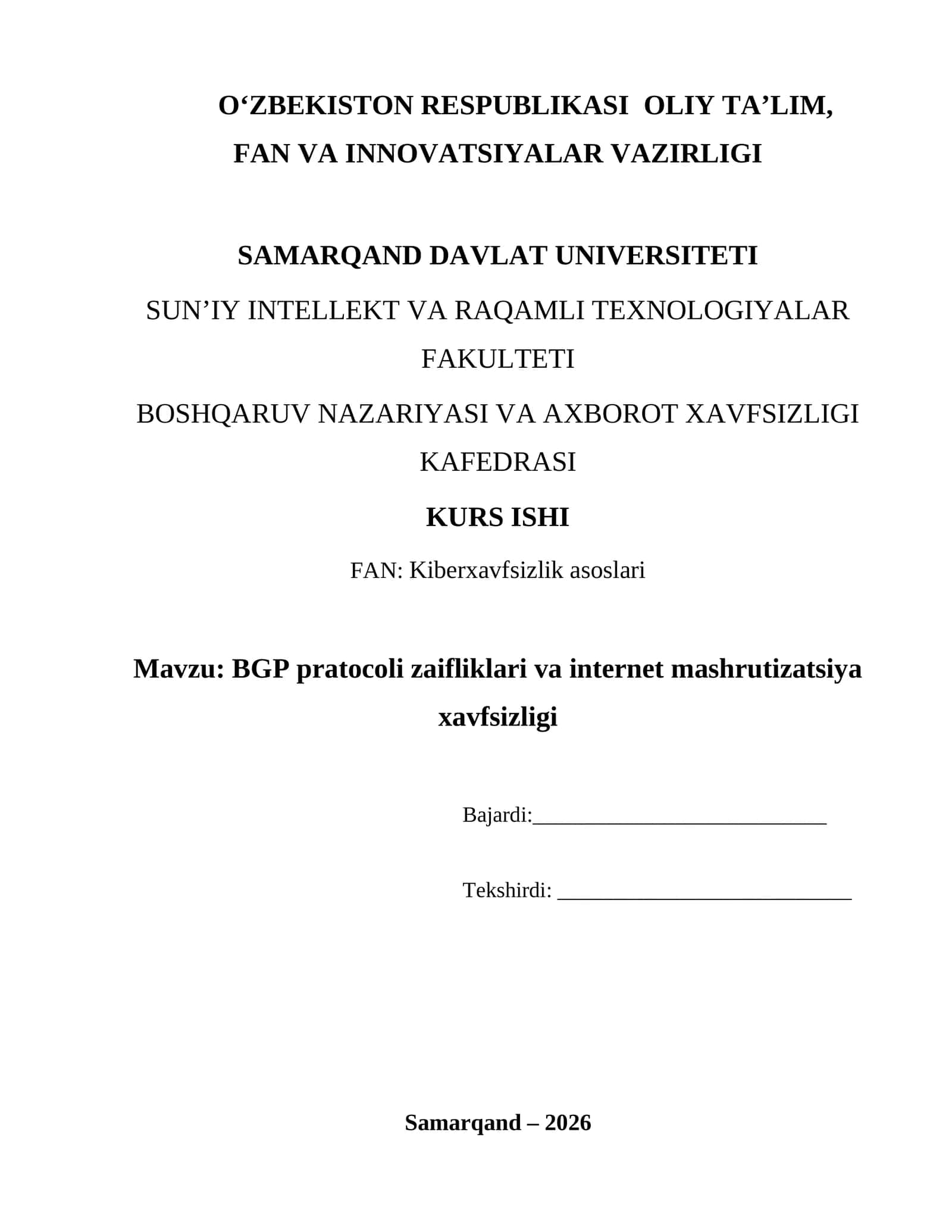 BGP pratocoli zaifliklari va internet mashrutizatsiya xavfsizligi 1