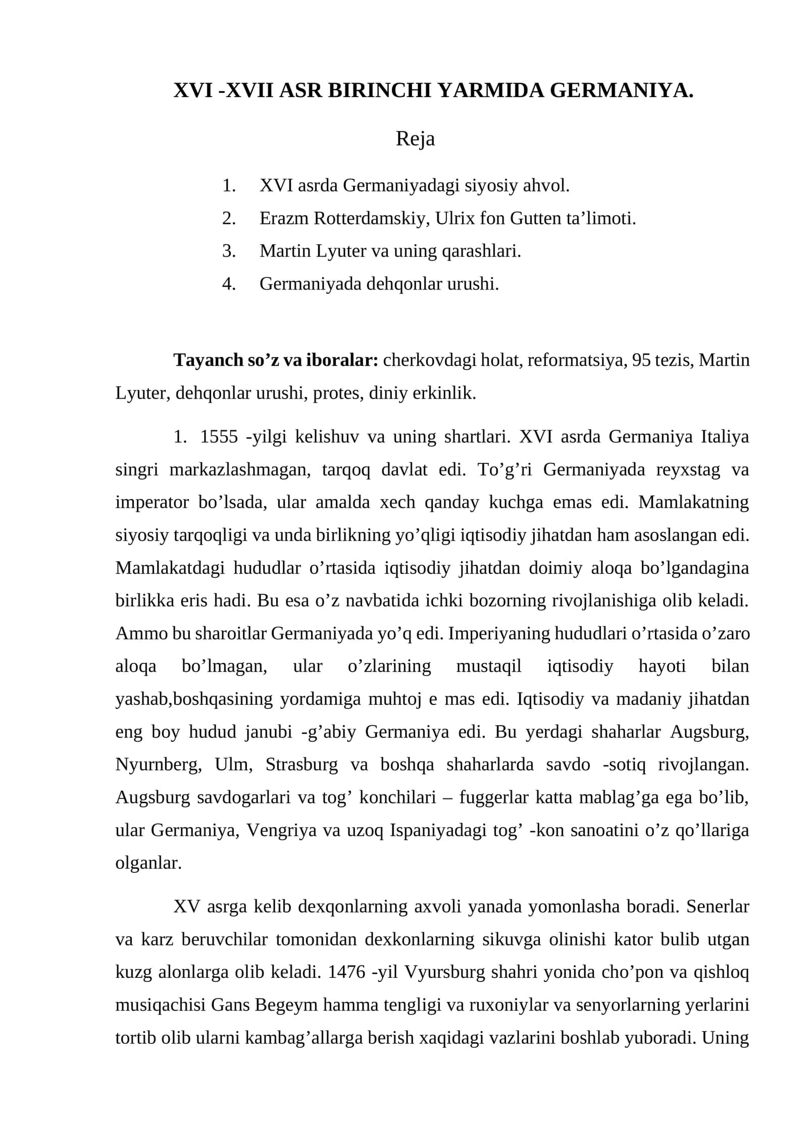 XVI -XVII ASR BIRINCHI YARMIDA GERMANIYA 1