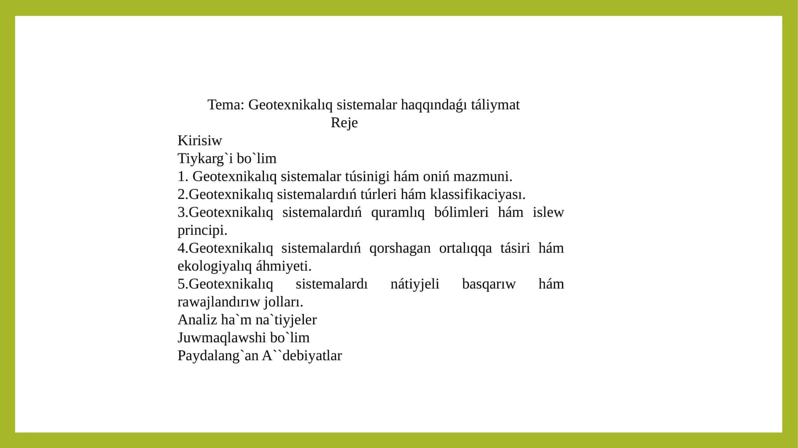 Geotexnikalıq sistemalar haqqındaǵı táliymat 1