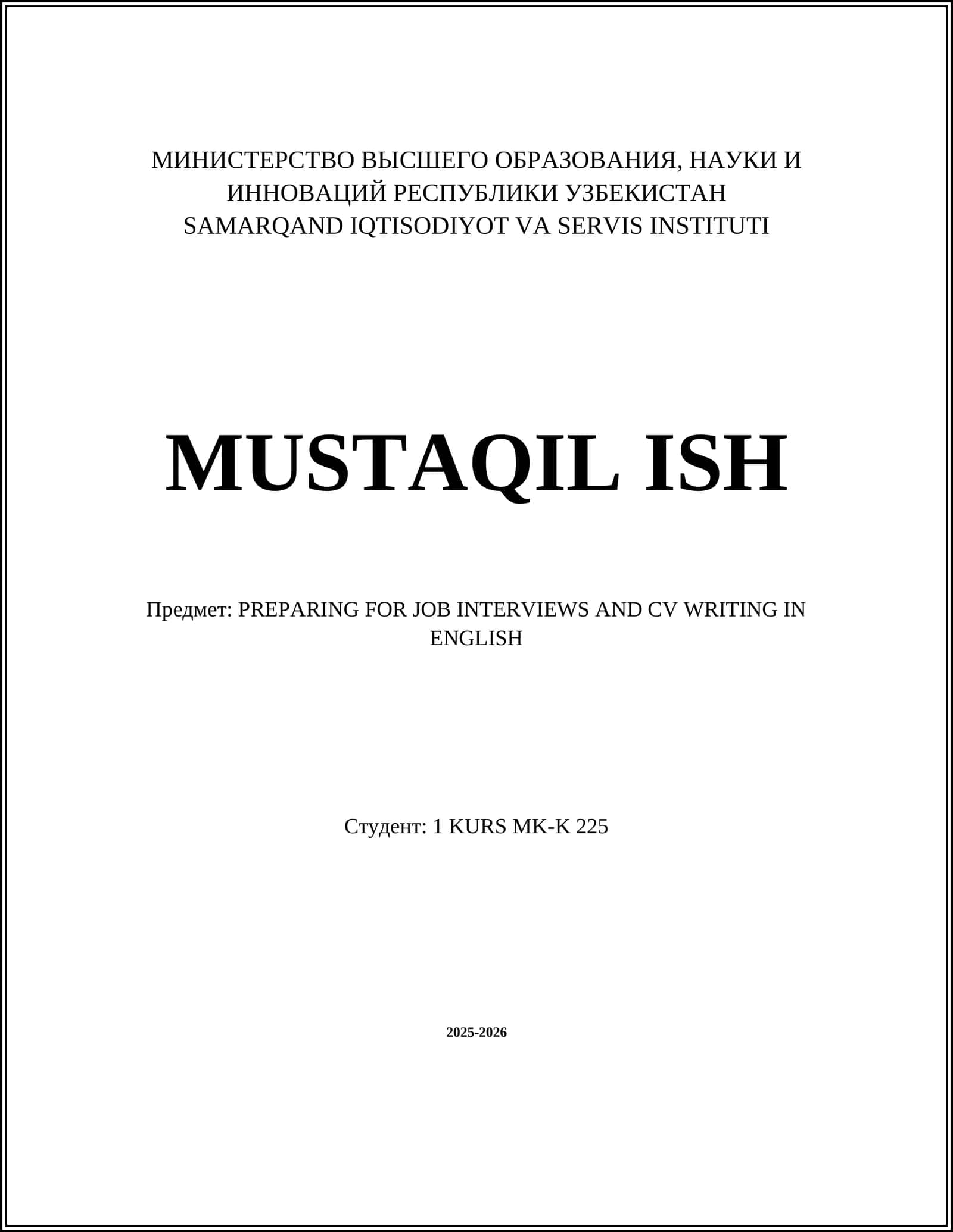 PREPARING FOR JOB INTERVIEWS AND CV WRITING IN ENGLISH 1